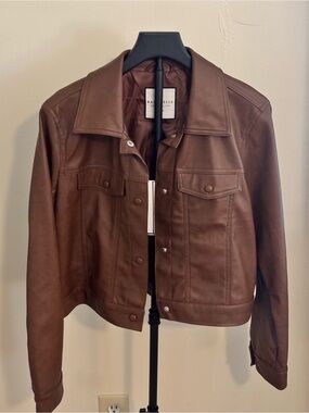 Bagatelle Collection Women’s Brown Faux Leather Trucker Jacket